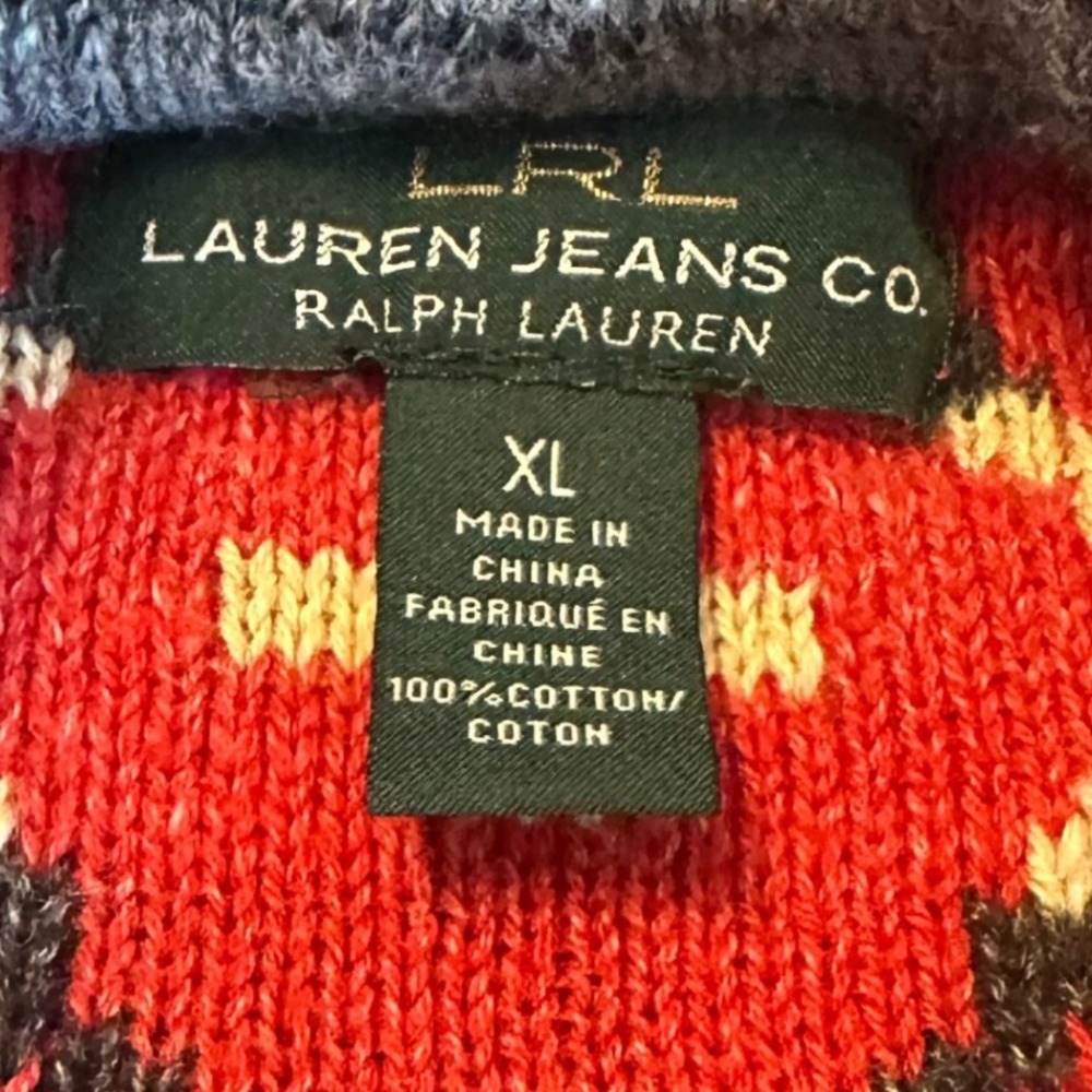 Lauren Ralph Lauren Cardigan Womens XL Red Southwestern Shawl Collar Excellent - Picture 8 of 12